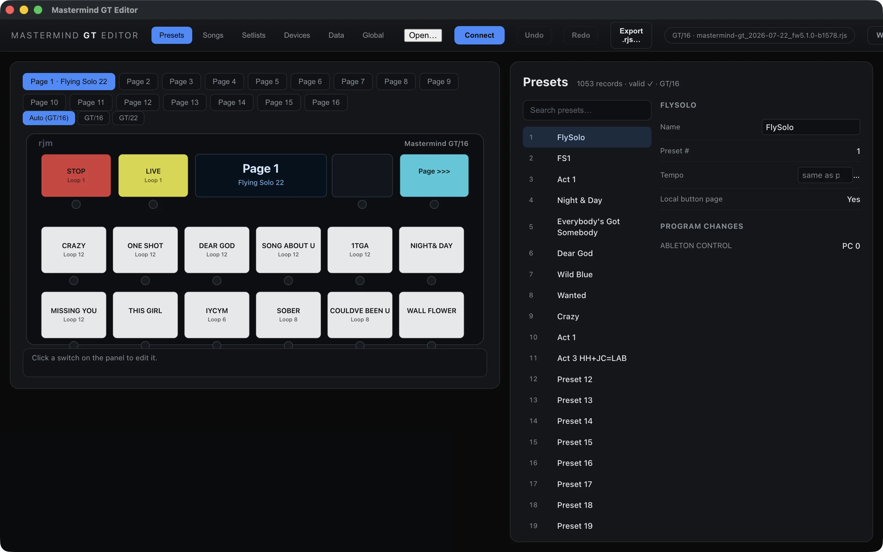 Performance Editor Mastermind preset workspace on Mac