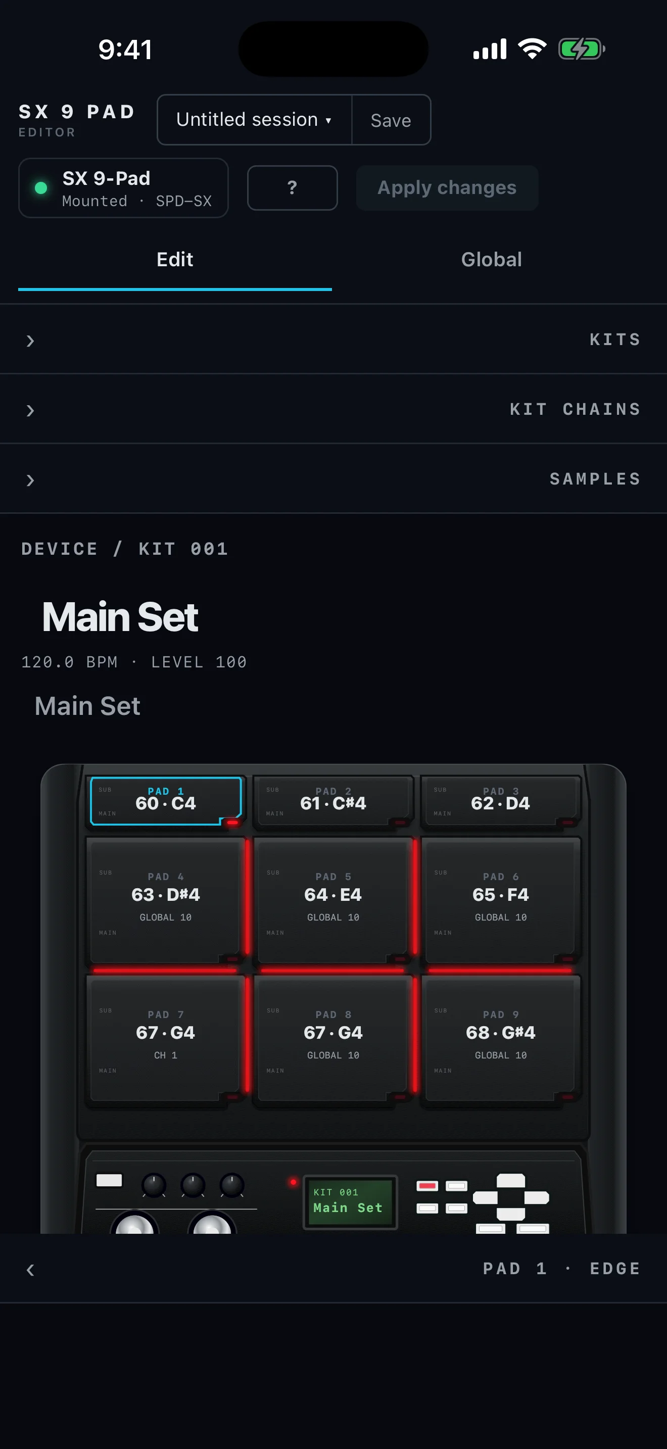SX 9 Pad Editor first-launch screen on iPhone